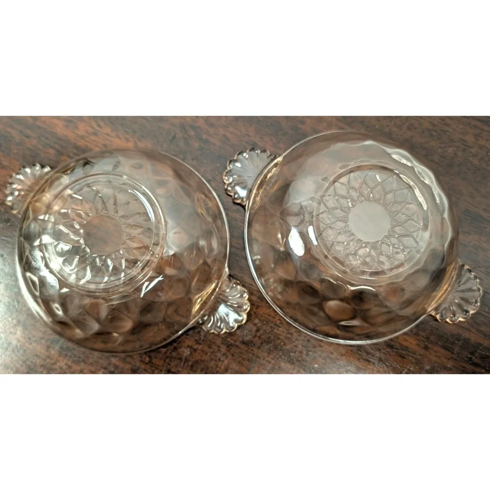 Anchor Hocking Pink Depression Glass Diamond Optic Handled Dessert Bowls Pair